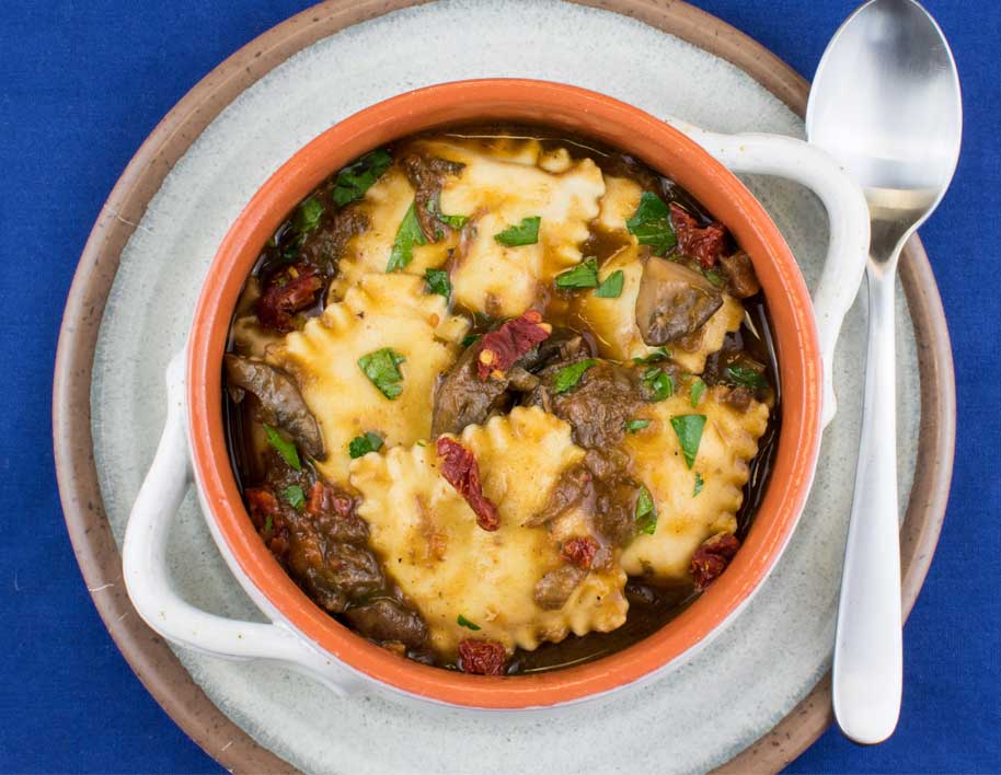 Hearty Italian Beef and Gluten Free Cheese Ravioli Stew